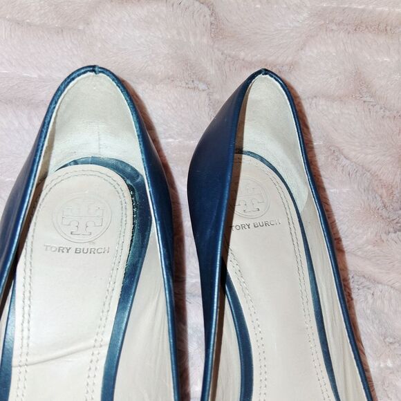 Tory Burch Navy Blue Wedge Shoes Size 9.5 - Picture 7 of 8